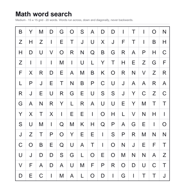 Math word search preview