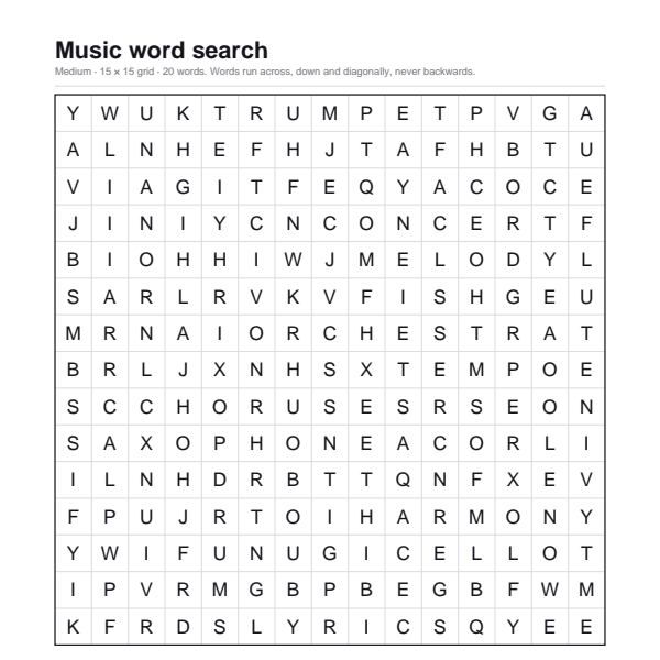 Music word search preview