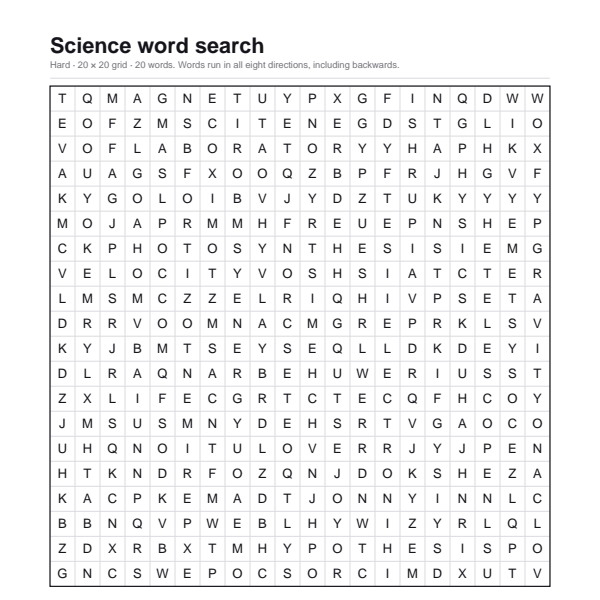 Science word search preview