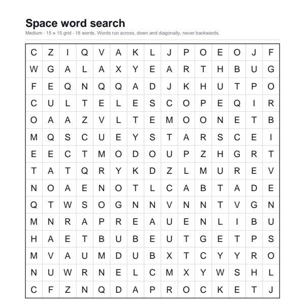 Space word search preview
