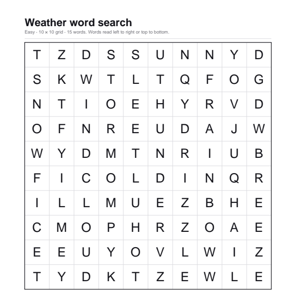 Weather word search preview